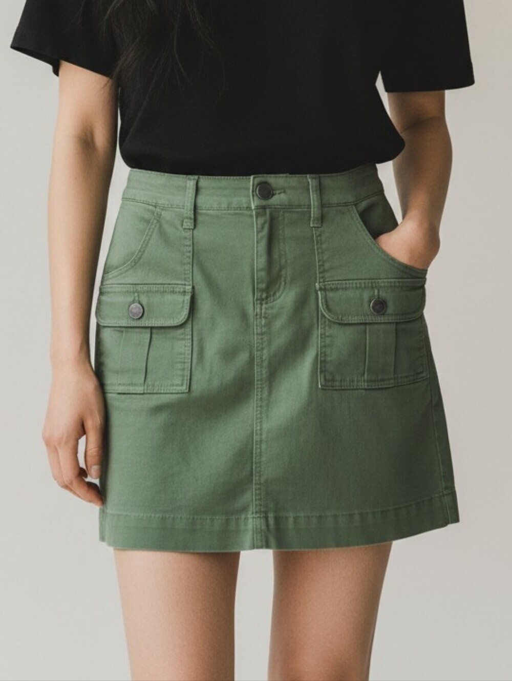 Y2K Kut from the Kloth Cargo Skirt Olive Green Military Cotton Pencil Skirt, 2